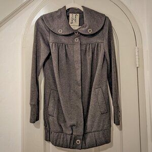 Y2K  Foreign Exchange Grey Jersey Snap Front Hip Length Coat w/Pockets, Sz S